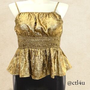 NWT Old Navy Metallic Gold Satin Shimmer Peplum Top L Partycore Glam Y2K Holiday